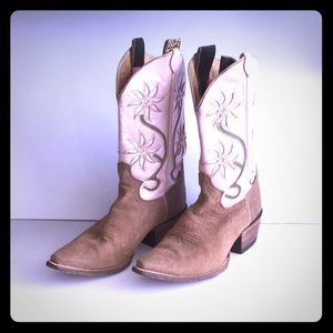 Justin 9B pink leather and brown suede boots Vtg